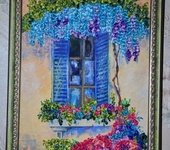 Вышитые картины - Вышивка лентами "Окно в цветах"