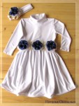 Одежда для девочек - Белое платье с золотым цветочным поясом