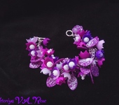 Браслеты - Браслет "Фиолетовые цветы". Украшение из полимерной глины.
