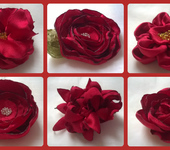 Броши - Декоративные цветы из текстиля "красная коллекция"