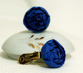 Серьги - Клипсы(серьги) для ушей из полимерной глины с синими цветами пионов