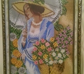Вышитые картины - Девушка с корзинкой цветов