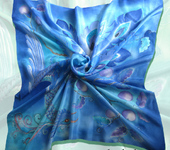 Шали, платки, палантины - Батик платок " Синяя птица" ручной  росписи.