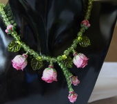 Комплекты украшений - Колье лэмпворк цветочное с розами  Розовый сад