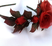 Украшения для волос - Ободок с алыми розами.
