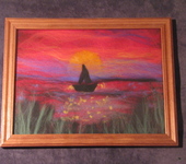 Панно - Картина из шерсти "Закат на море"