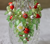 Комплекты украшений - Браслет лэмпворк с плодами и цветком шиповника, кораллами "Шиповник"