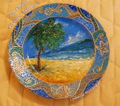 Элементы интерьера - Декоративная тарелка. "солнце, море и песок"