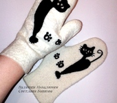 Варежки, митенки, перчатки - Варежки валяные "Черная кошка"