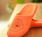 Обувь ручной работы - "ЭТНО" (peach) тапочки валяные