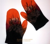 Варежки, митенки, перчатки - Валяные варежки "Оранжевый закат"
