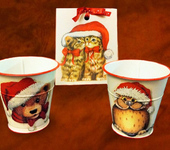 Оригинальные подарки - Комплект «Новогодние животные» (Доска-панно "Милые котята" +Кашпо "Сова" и "Мишка" )