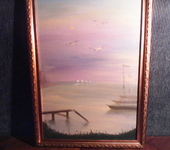 Живопись - картина масло "Туман на заливе"
