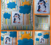 Подушки, одеяла, покрывала - Детская декоративная подушка с вышивкой пингвина