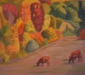 Живопись - Картина рисунок пастелью пейзаж осень