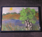 Панно - Картина из шерсти "Березы у реки"