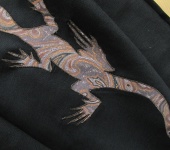 Брюки, шорты - Зуавы с ящерицей и стилизованным солнцем (корица)