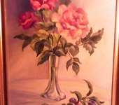 Живопись - картина масло "Розы и сливы"