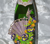 Декоративные бутылки - Весенний веер с цветами из запекаемой пластики