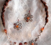 Комплекты украшений - Бусы из текстиля и меди  с натуральным сердоликом "Солнечная поляна"