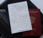 Обложки для паспорта - Белая обложка на паспорт с росписью