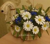 Оригинальные подарки - "Васильки-ромашки" - цветы ручной работы.