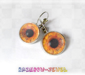 Серьги - Серьги глаза оранжевые зрачок 14мм кабошон стекло