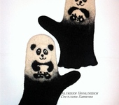 Варежки, митенки, перчатки - Валяные варежки "Панда"