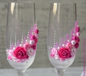 Свадебные аксессуары - Свадебные бокалы ручной работы "Счастливые розы"
