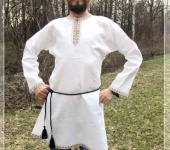 Футболки, майки - Рубаха льняная в славянском стиле (с серой тесьмой)