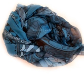 Шали, платки, палантины - Палантин по авторскому рисунку "Лес синий"
