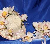 Украшения для волос - Орхидея белая №5 Комплект : венок на голову , бутоньерка, ,букет.