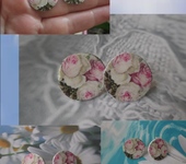 Серьги - Сережки гвоздики из бересты "Нежная роза"