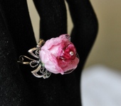 Кольца - Кольцо лэмпворк цветочное с розой  Розовый сад